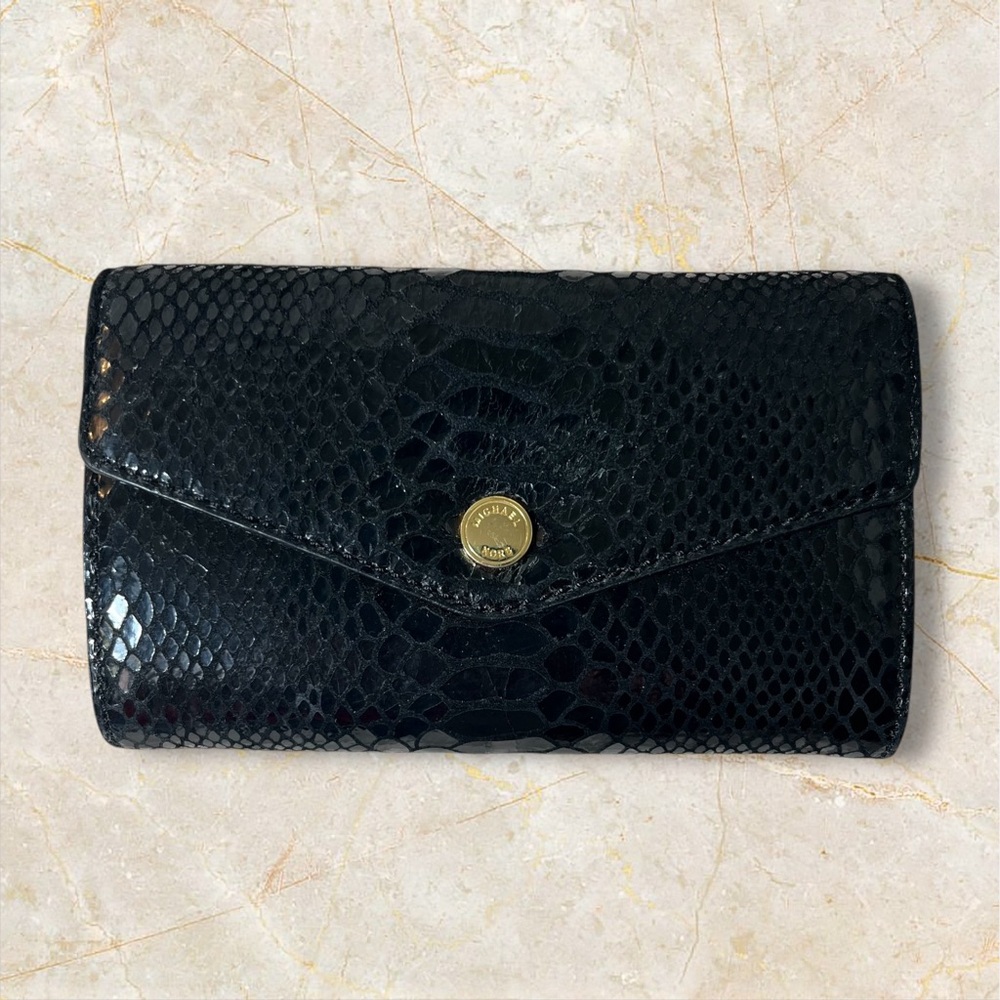 Michael Kors Black Leather Snakeskin Envelope Clutch Wallet NO STRAP 6.5 in READ
